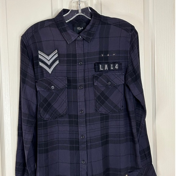 Rails Tops - Rails XS Black Plaid Button Down Shirt Long‎ Sleeve LA 14 Patches